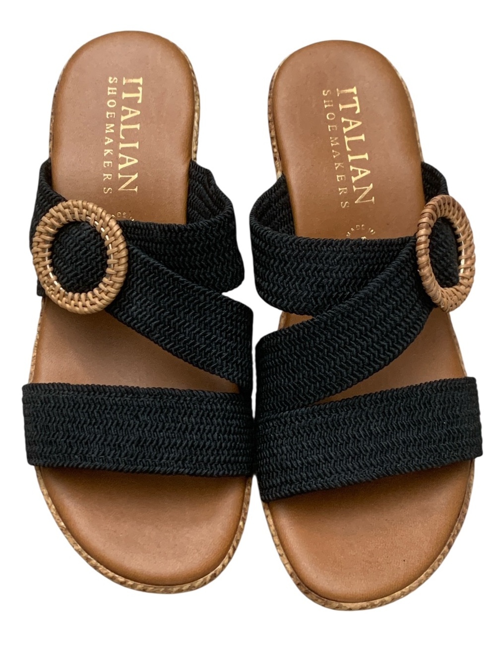Italian Shoemakers wedge Sandals Size 8 Black tan grania comfort gladiator!